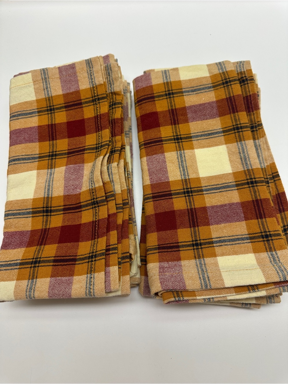 Plaid Cotton Napkins in Mustard, Burgundy & Cream - Set of  8